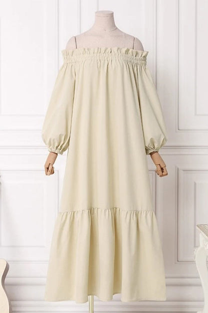 Patchwork Off the Shoulder a Line Dresses(3 Colors)