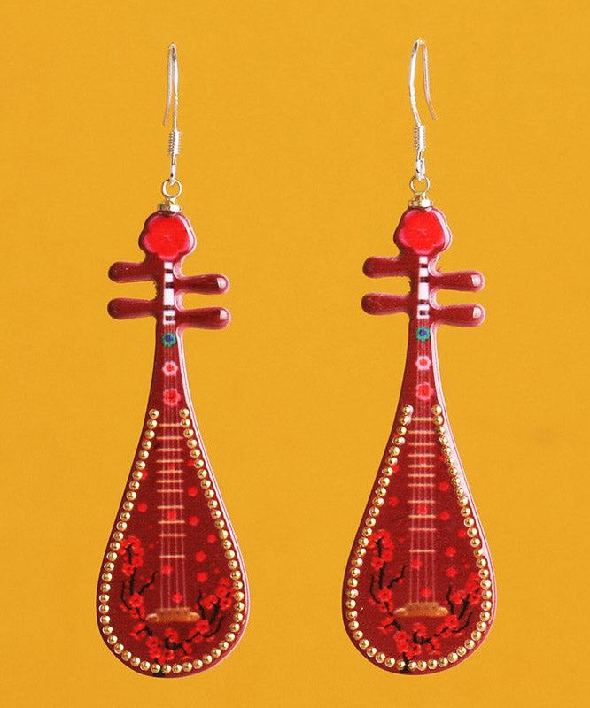 Red Sterling Silver Pipa Drop Earrings