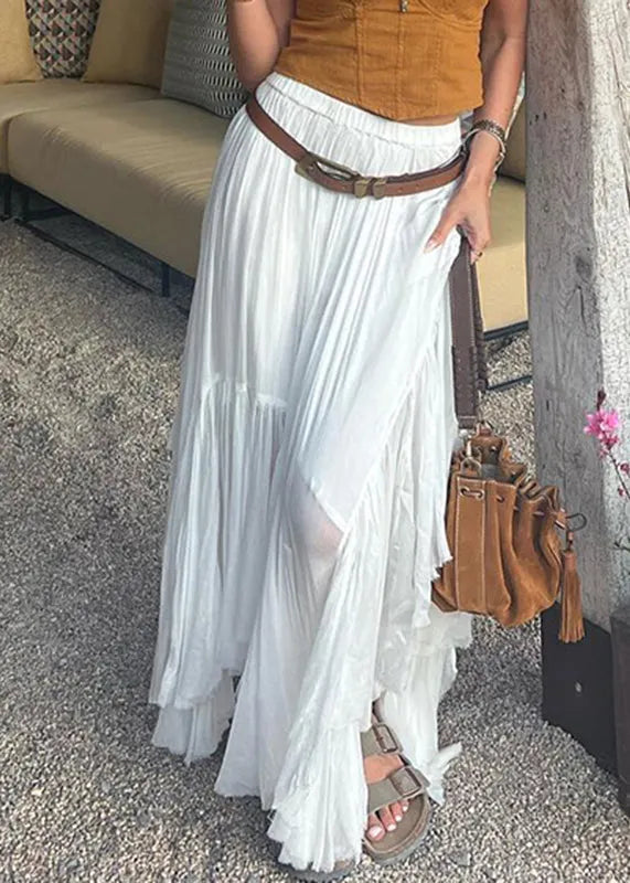 White Asymmetrical Wrinkled Patchwork Cotton Skirts Summer