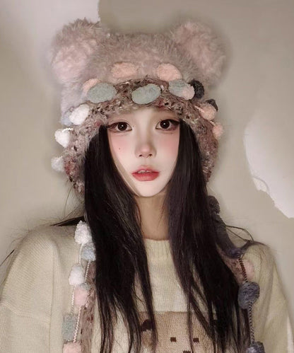 Korean Versatile Pink Warm Thick Fur Knitted Hat