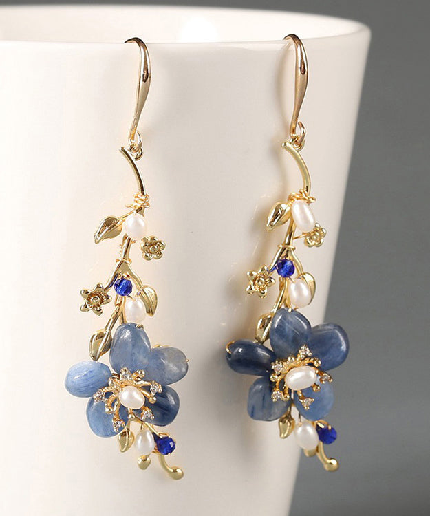 Diy Blue Sterling Silver Jade Crystal Zircon Pearl Drop Earrings