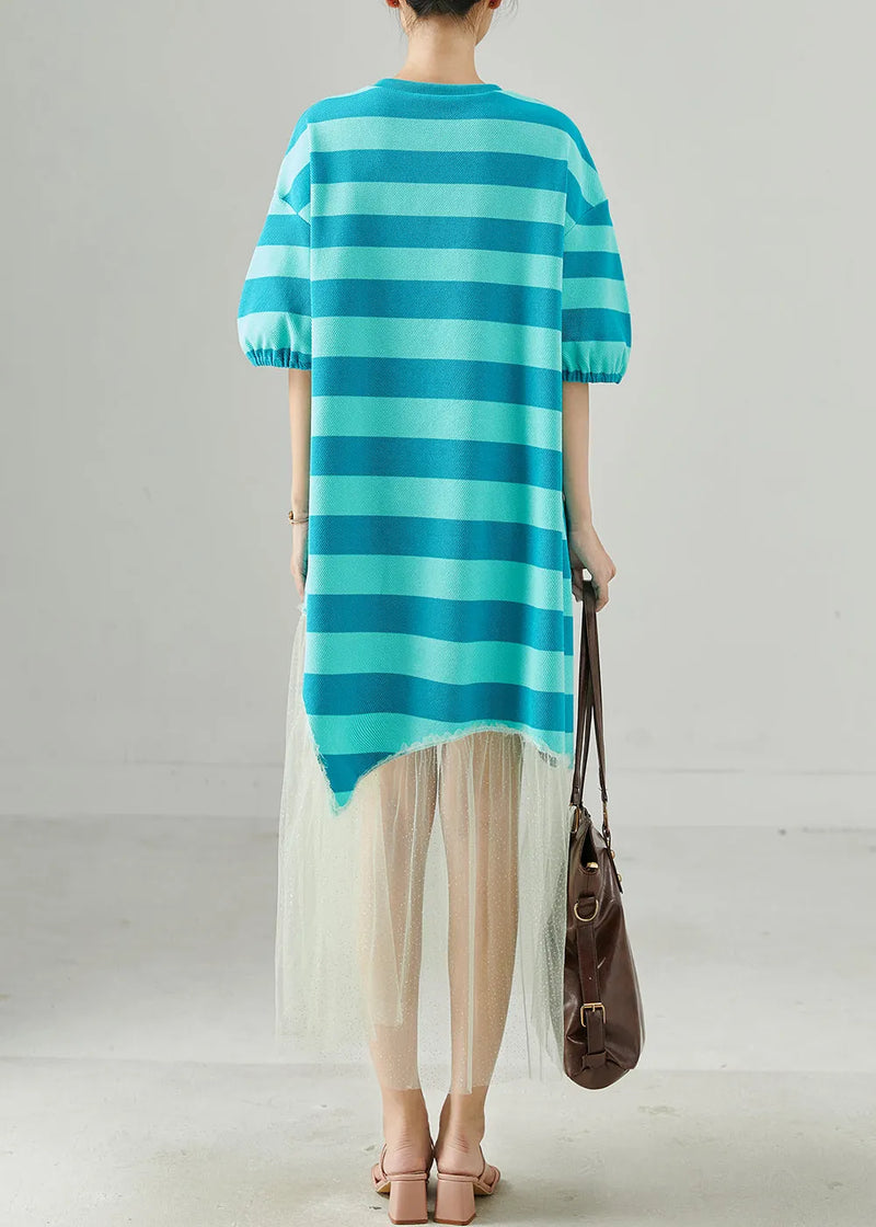 Blue Striped Patchwork Tull Robe Dresses Summer