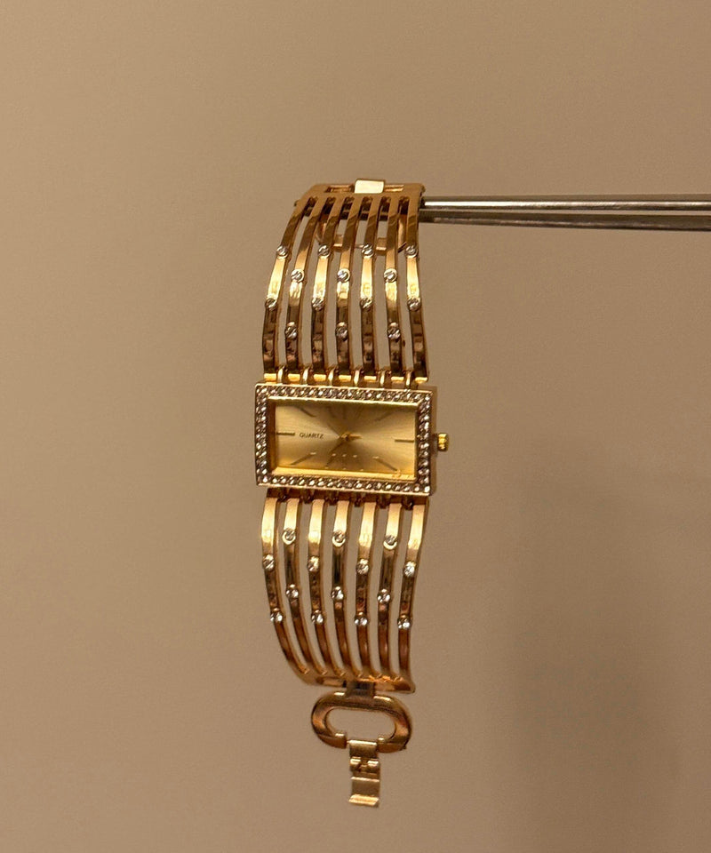 Classy Gold Metal Alloy Rectangle Hollow Out Watches