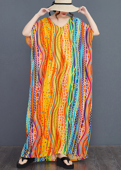 Rainbow Oversized Striped Long Dress Batwing Sleeve
