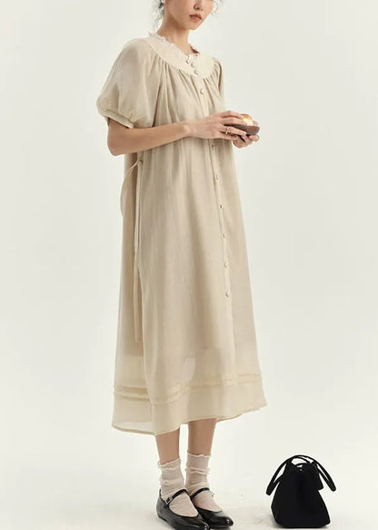 New Apricot Lace Patchwork Cotton Shirts Dresses Lantern Sleeve