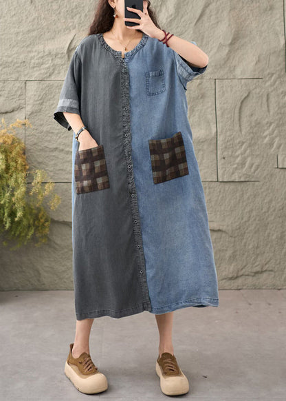 Colorblock Asymmetrical Patchwork Denim Dress Summer