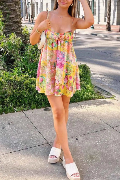 Ruffled Printed Irregular Mini Dress