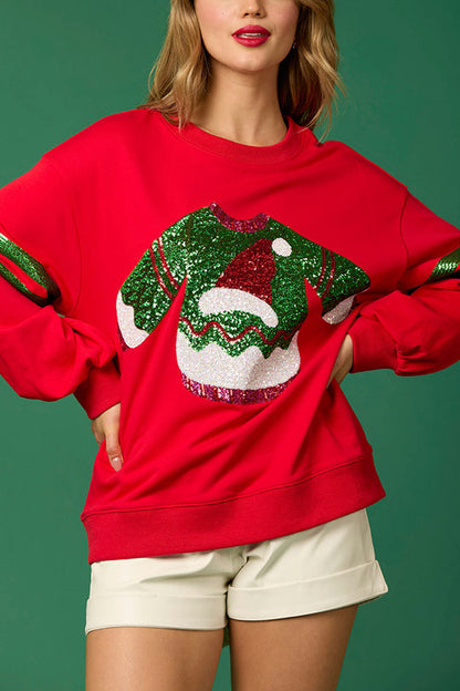 Christmas Sequin Crew Neck Casual Sweatshirt