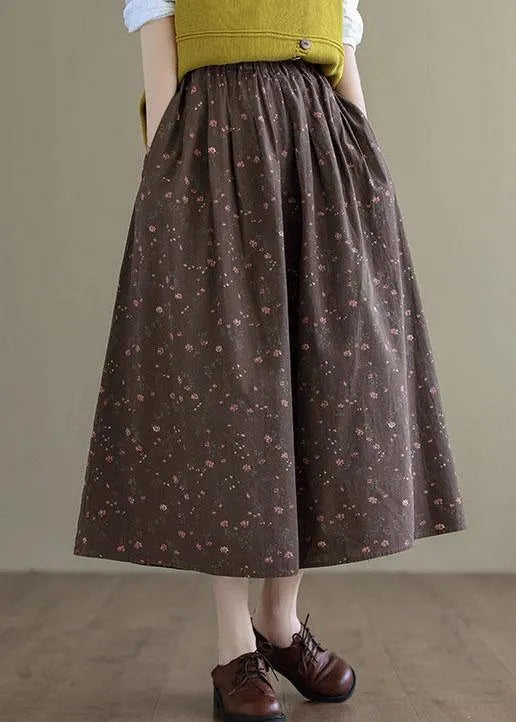 Chocolate Loose a Line Summer Pockets Linen Skirts