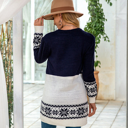 Women's Christmas Sweater with Festive Reindeer Motif and Relaxed Cut R&B