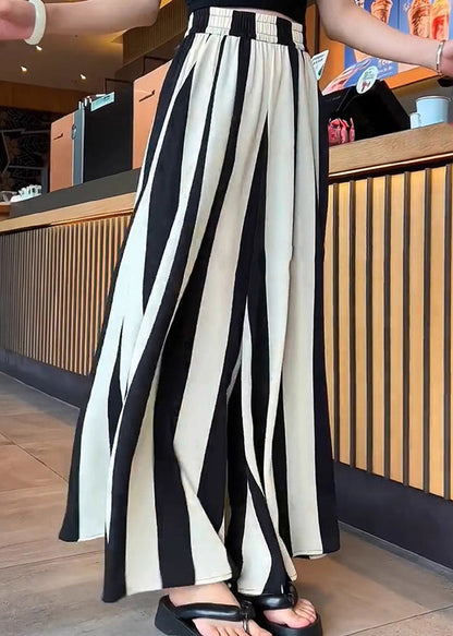Black White Striped High Waist Wide Leg Pants