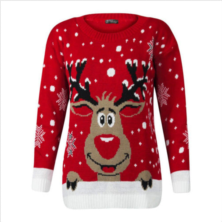 Women's Christmas Sweater with Festive Reindeer Design and Extra-Long Fit R&B