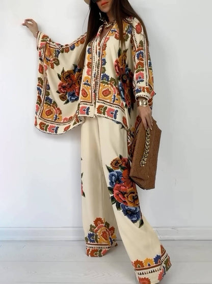 Fun Unique Printed Button Up Oversized Blouse
