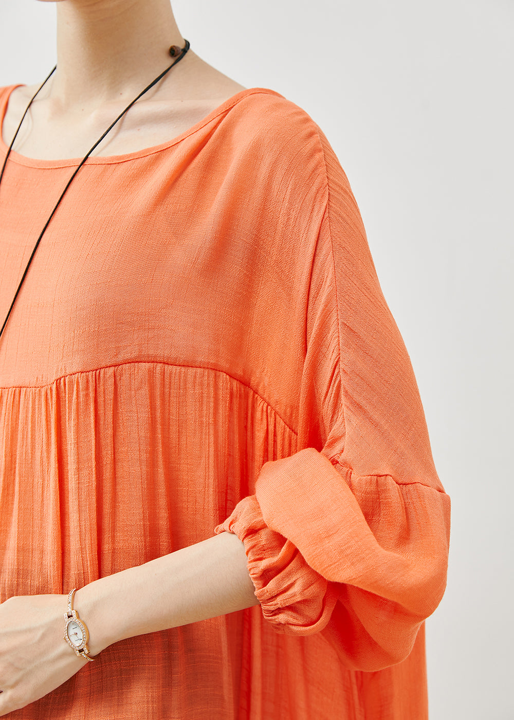 Orange Oversized Lace Up Cotton Tops Fall