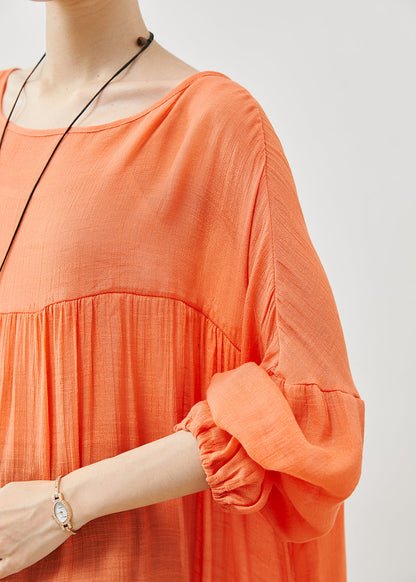 Orange Oversized Lace Up Cotton Tops Fall