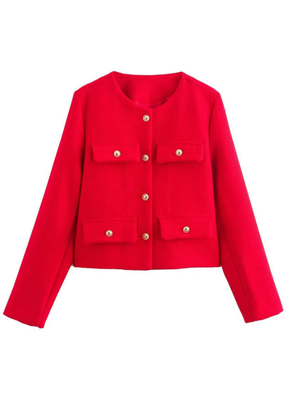 European and American Style Green O Neck Button Short Coat Spring