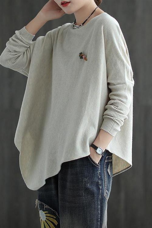 Pure Color Irregular Hem Sweater