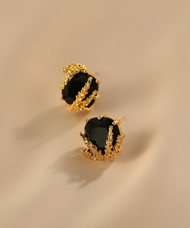 Black Sterling Silver Overgild Ear of Wheat Stud Earrings
