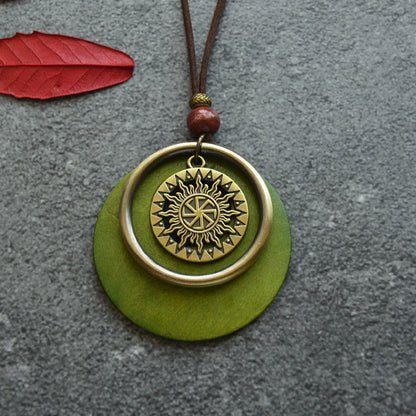 Retro Circle Totem Simple Pendant Long Necklace