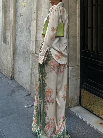 Oversized Loose Unique Printed Stretch Waist Wide Leg Pants