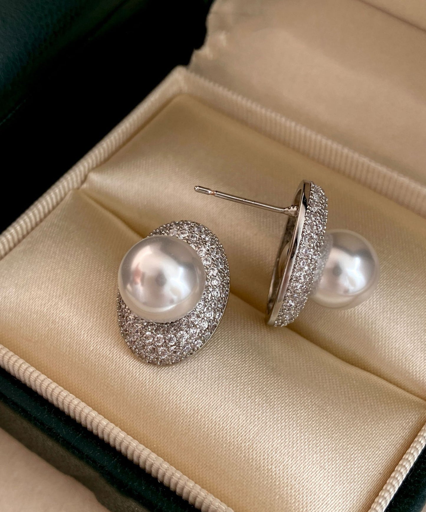 Light Zircon Pearl Studded Pigeon Egg Earrings