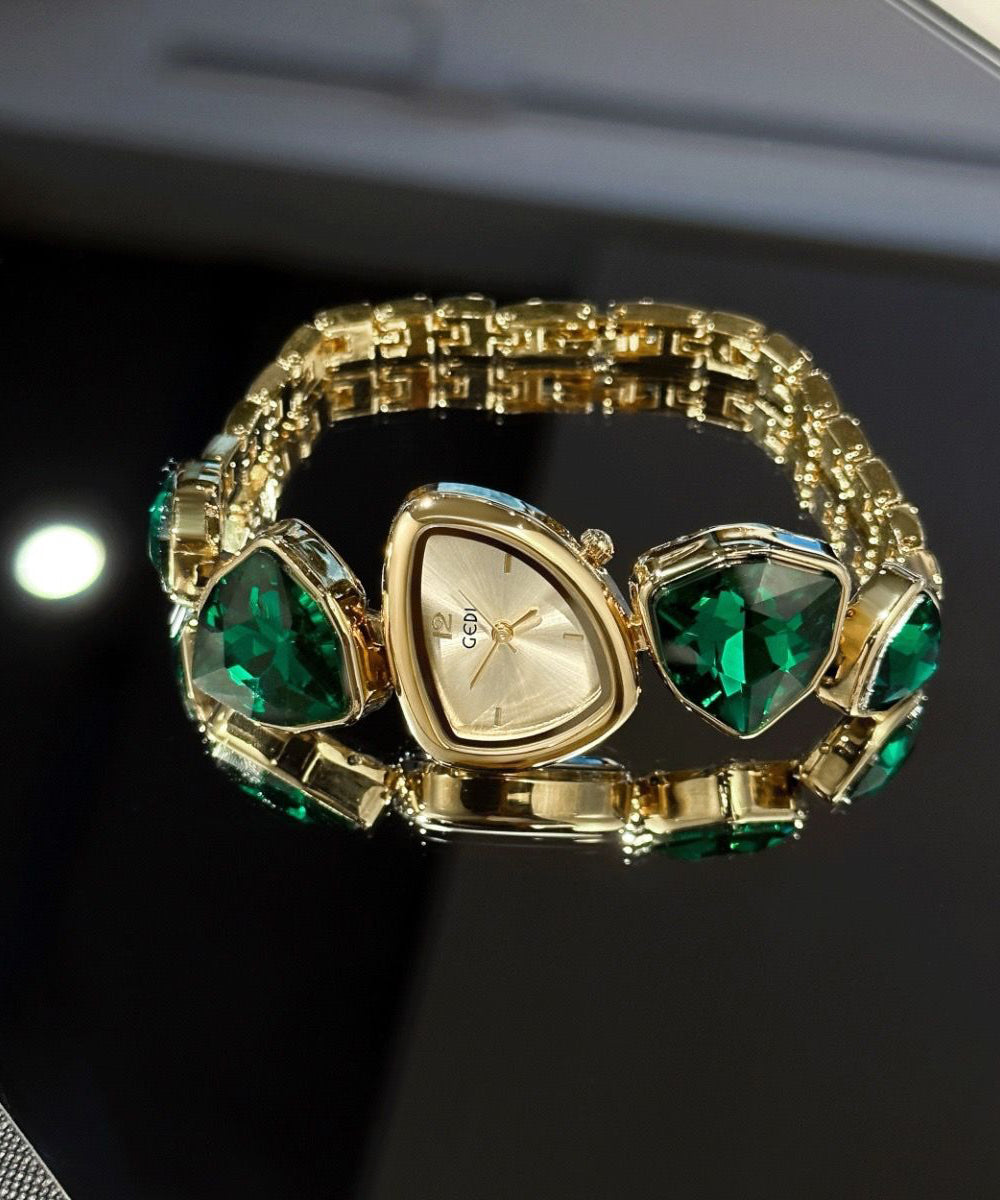 Red Stainless Steel Alloy Asymmetrical Gem Stone Watches