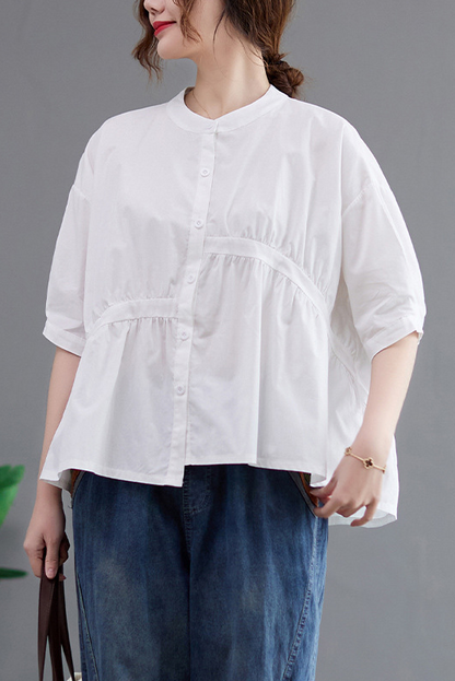 -stylish Patchwork Cardigan Loose Asymmetric Pleated Tops