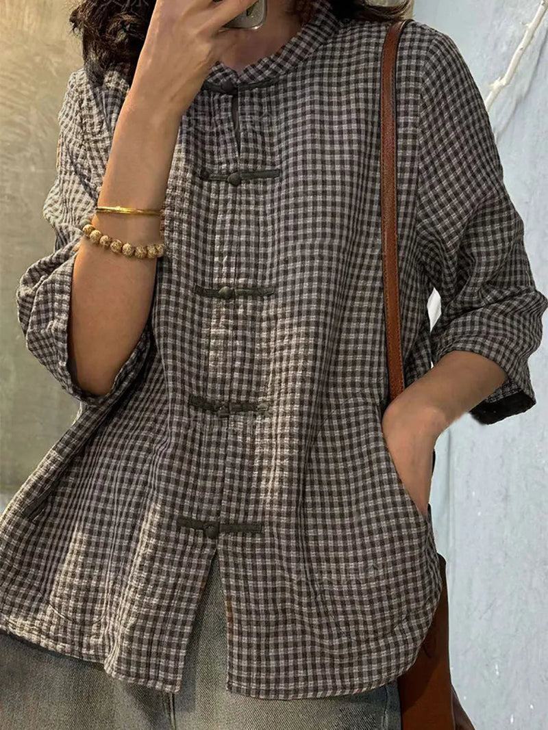 Retro Plaid Summer Cotton Button-up Shirt
