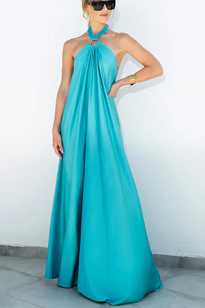 Classy and Fabulous Satin Halter Backless Party/vocation Maxi Dress