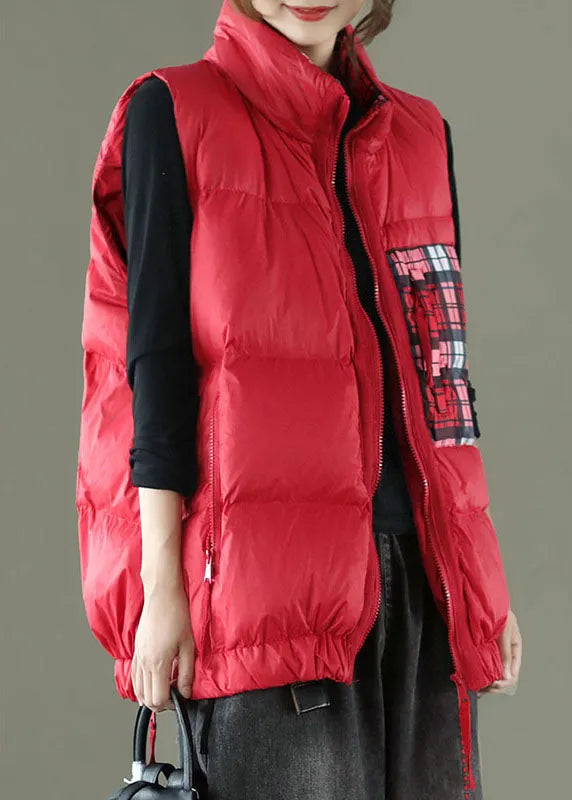 Organic Tea Green Stand Collar Zippered Thick Winter Tops Sleeveless Vest