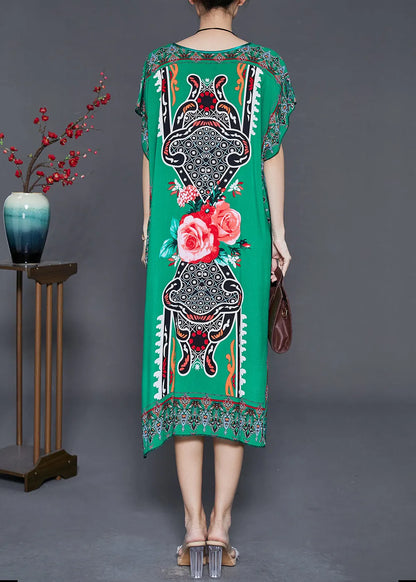 Natural Green Oversized Print Chiffon Maxi Dresses Summer