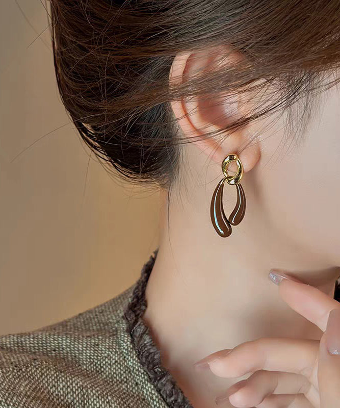Coffee Copper Alloy Asymmetrical Drip Glaze Drop Earrings