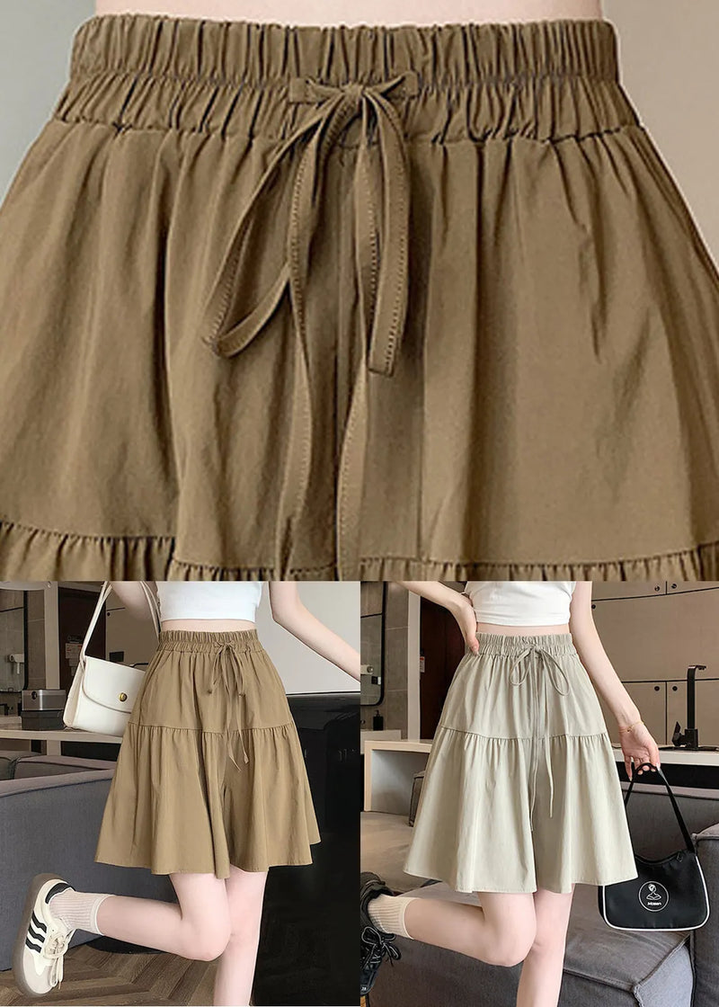 Grey Lace Up Cotton Pants Skirt Elastic Waist