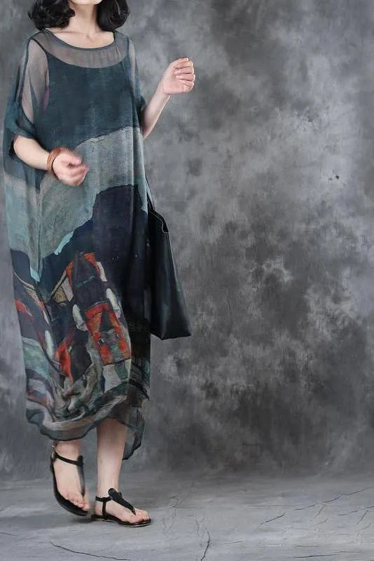 Loose Silk Loose Dresses Summer Blue Outfits