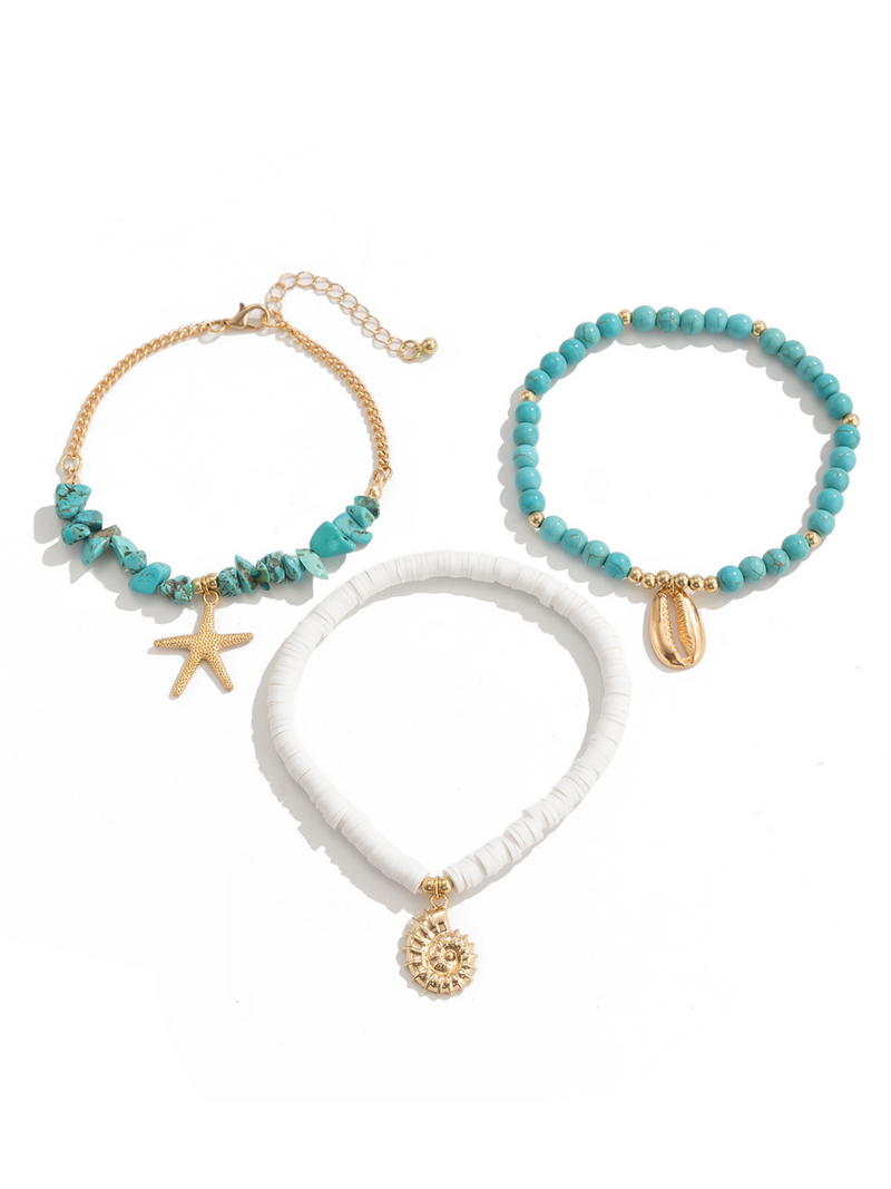 Turquoise Beaded Anklet With Starfish Charm