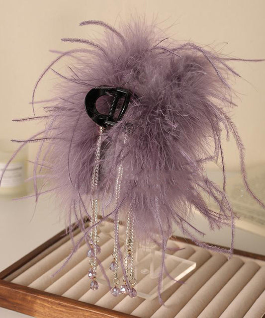 New Purple Alloy Feather Beading Tassel Hairpin