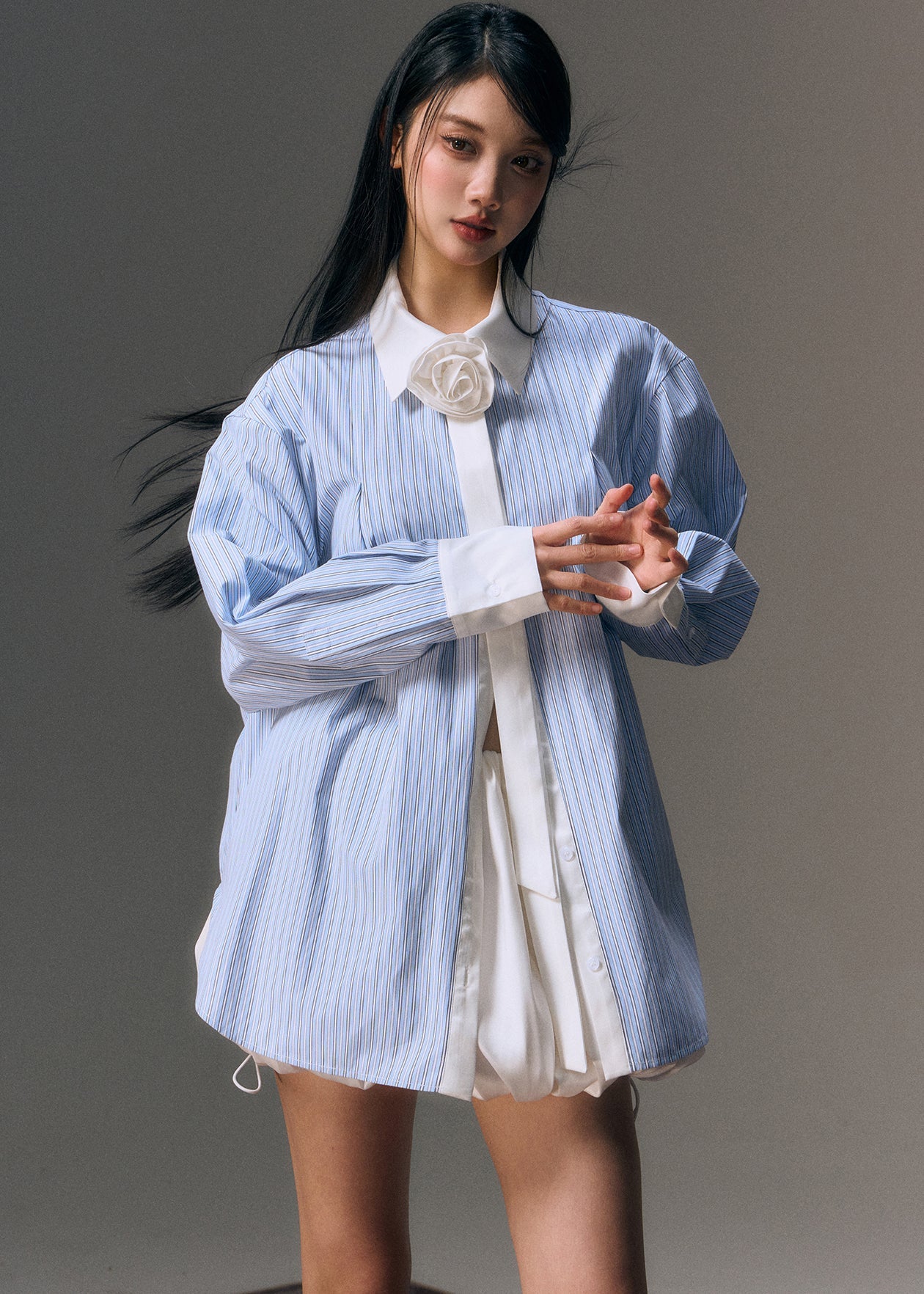 Blue Peter Pan Collar Striped Shirt and Skirts Two Pieces Set Fall