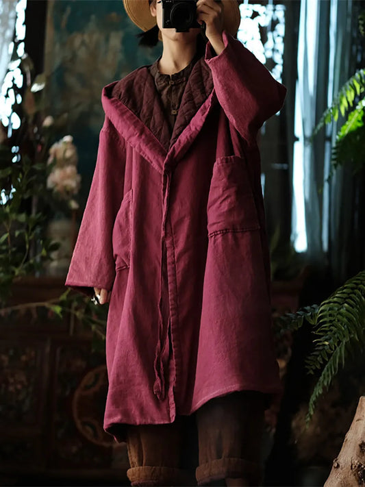 Autumn Pure Color Starp Cotton Long Coat
