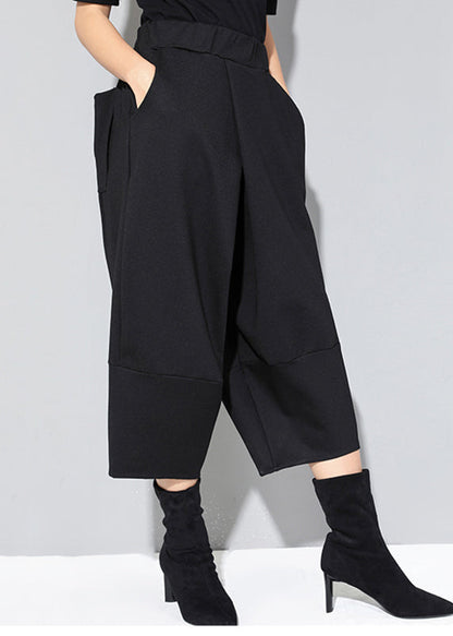 Black Pockets High Waist Crop Pants Spring