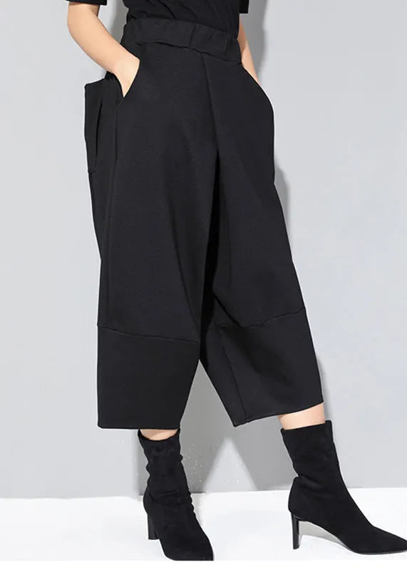 Black Pockets High Waist Crop Pants Spring