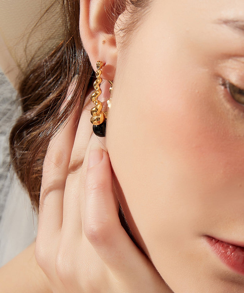Gold Stainless Steel Overgild Gem Stone Resin Hoop Earrings