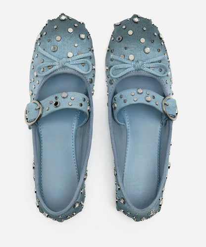 Original Design Blue Rivet Buckle Strap Splicing Flat Feet Shoes