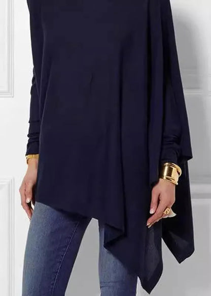 Loose Green Turtleneck Asymmetrical Top Spring