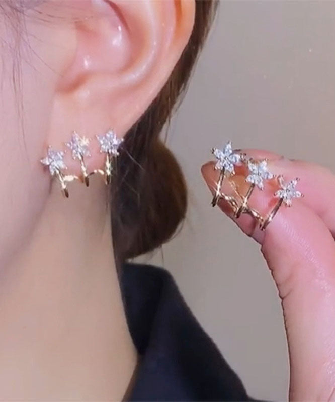 Simple Gold Sterling Silver Overgild Zircon Hoop Earrings