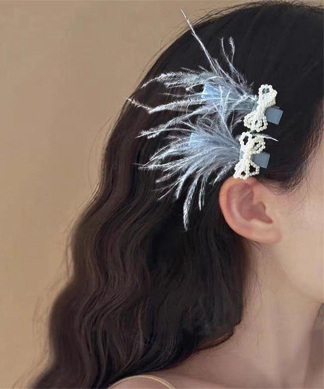 Blue Alloy Pearl Feather a Pair Hairpin