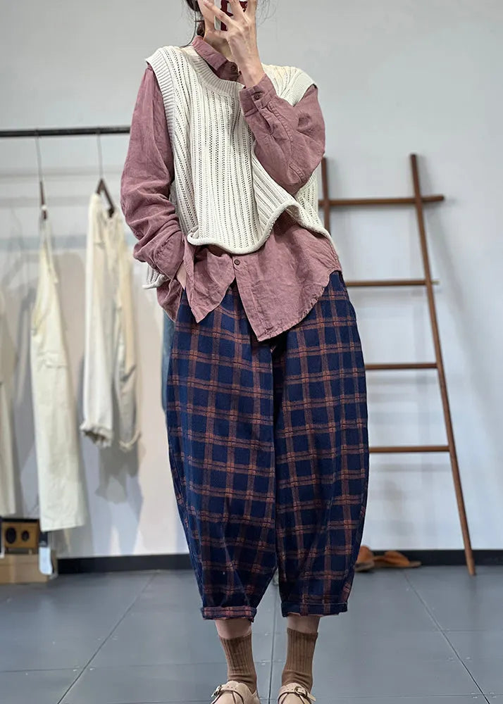 Blue O-neck Oversized Knit Vest Top Spring