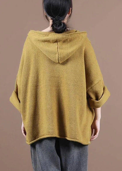 Loose Yellow Button Sweater Coat Fall