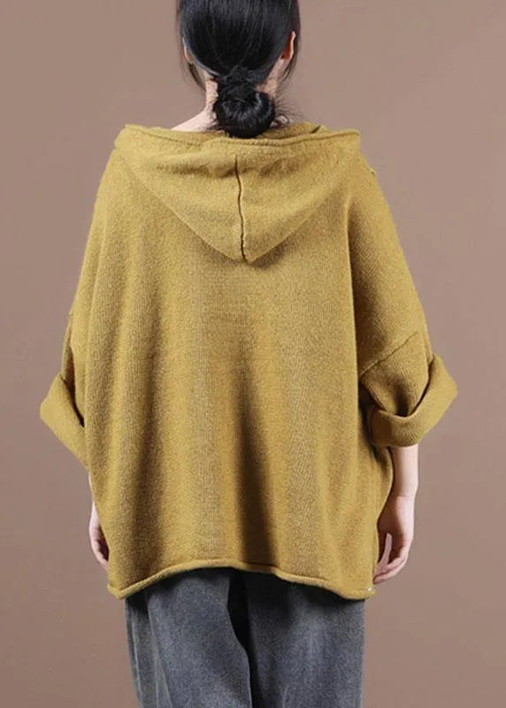 Loose Yellow Button Sweater Coat Fall