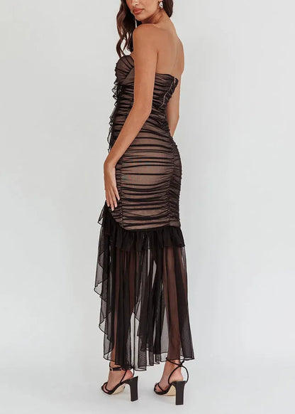 Black Slim Fit Strapless Backless Dress Ruffled