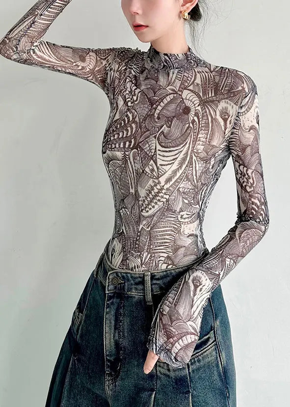 Slim Fit Print Tulle T Shirt Top Fall